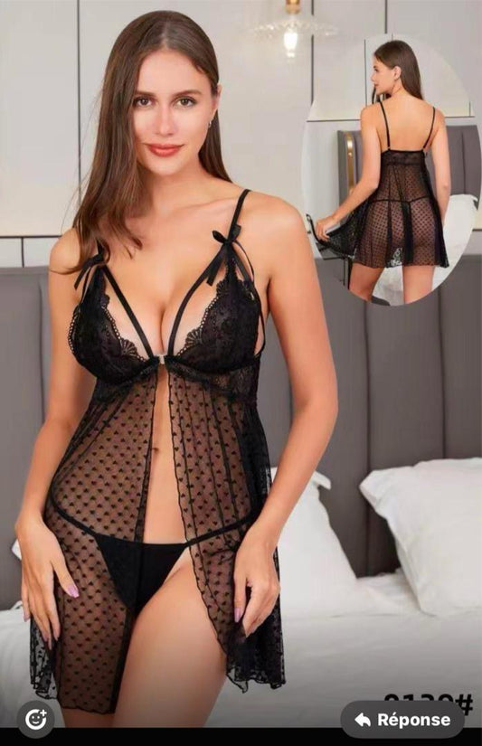 Babydoll Dentelle Transparent Noir