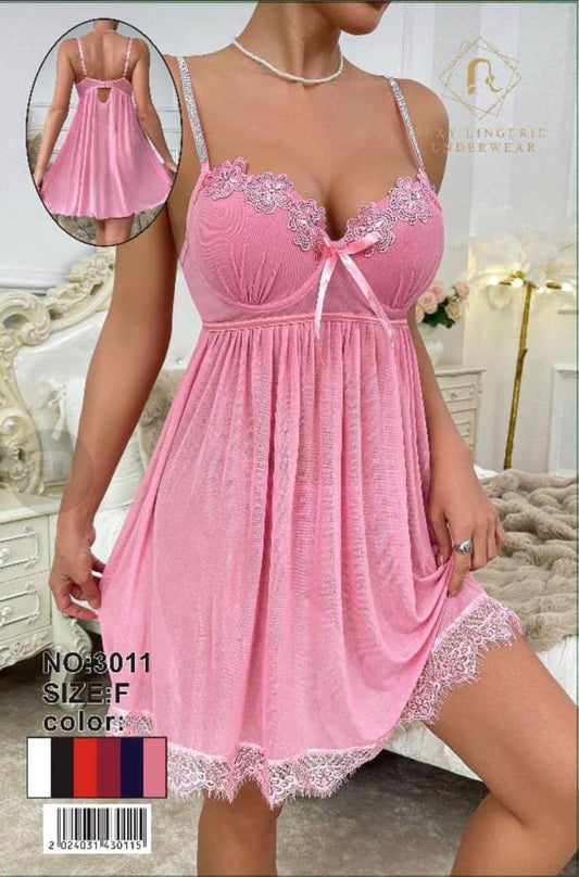 Babydoll Satiné à Bretelles Rose