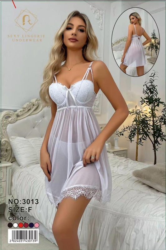 Babydoll Court Dentelle Élégant Blanc